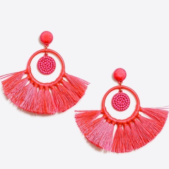 J. Crew Jewelry - J. Crew || Thread Tassel Hoop Earrings || Neon